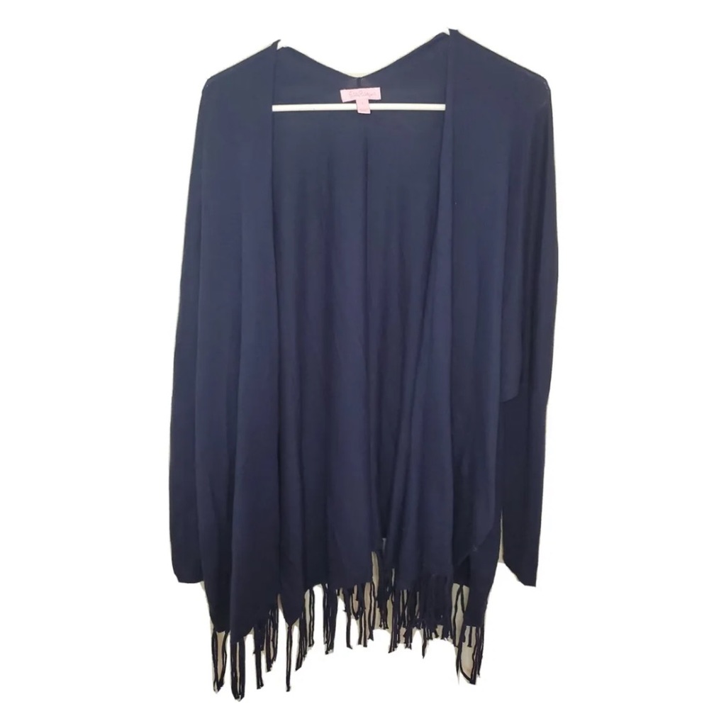Lilly Pulitzer Colina Cardigan Fringe Open Front Navy Small